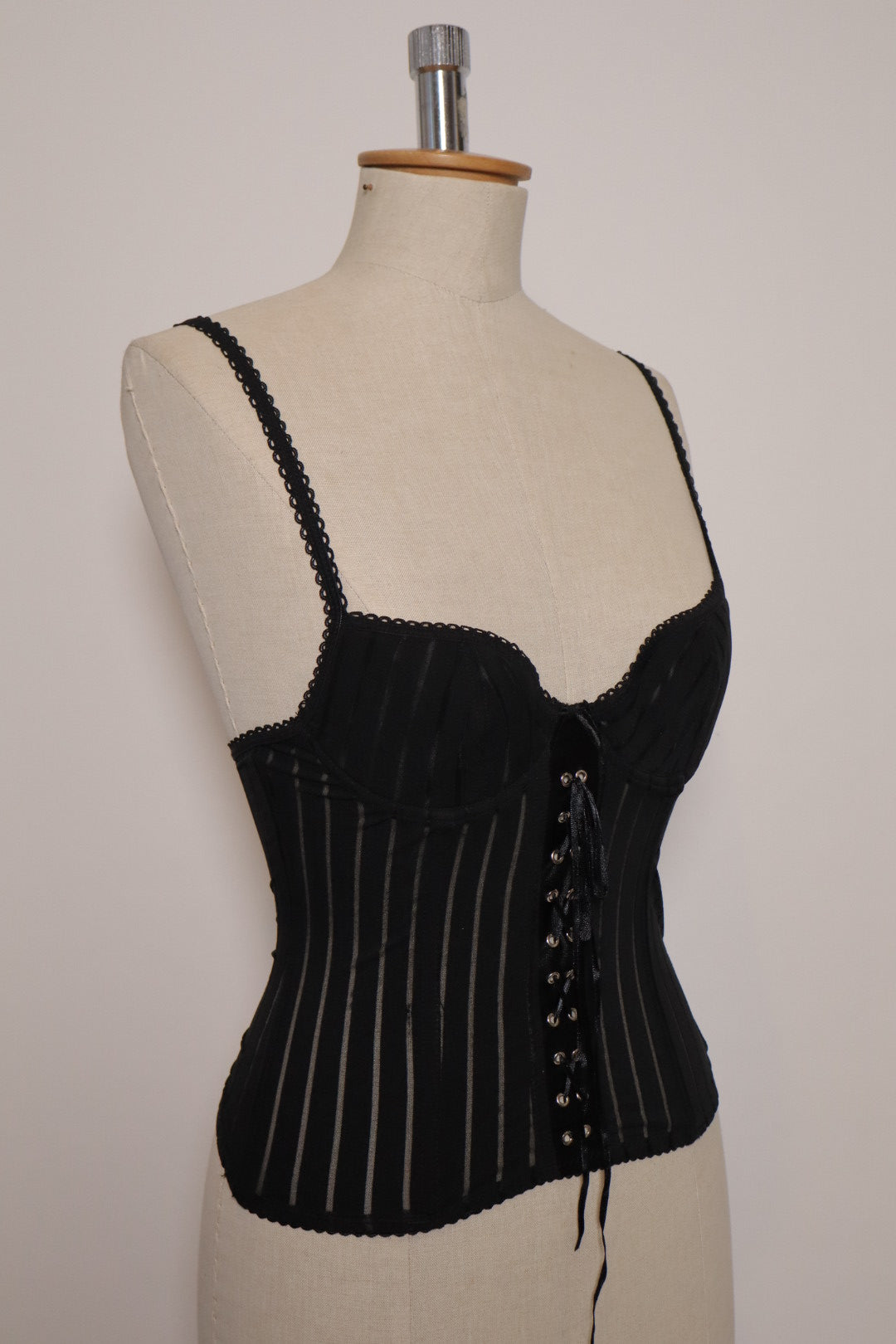 Black striped nineties bustier corset closure size small (cup A)