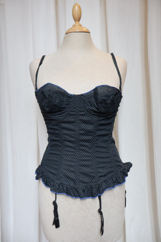 Black with navy polkadots bustier - size M (EU75B / FR90B / US34B) - 80% cotton