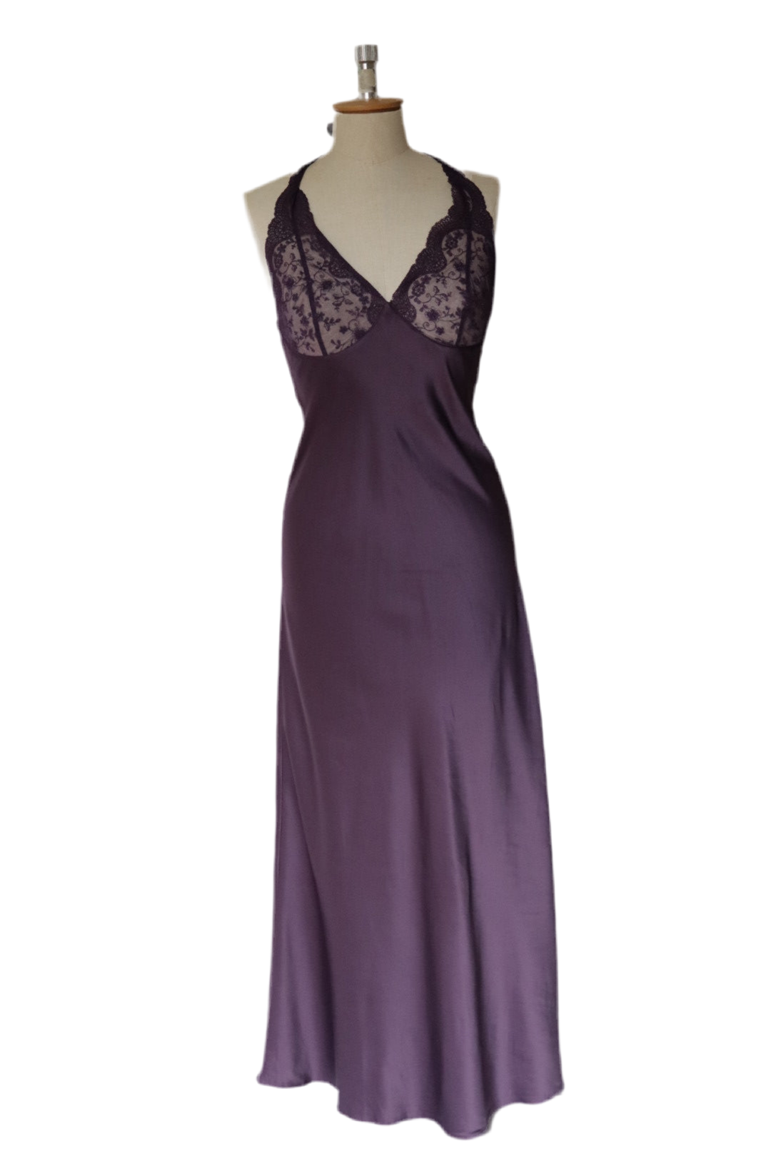 Vanity Fair long satin purple slipdress with lace details size M