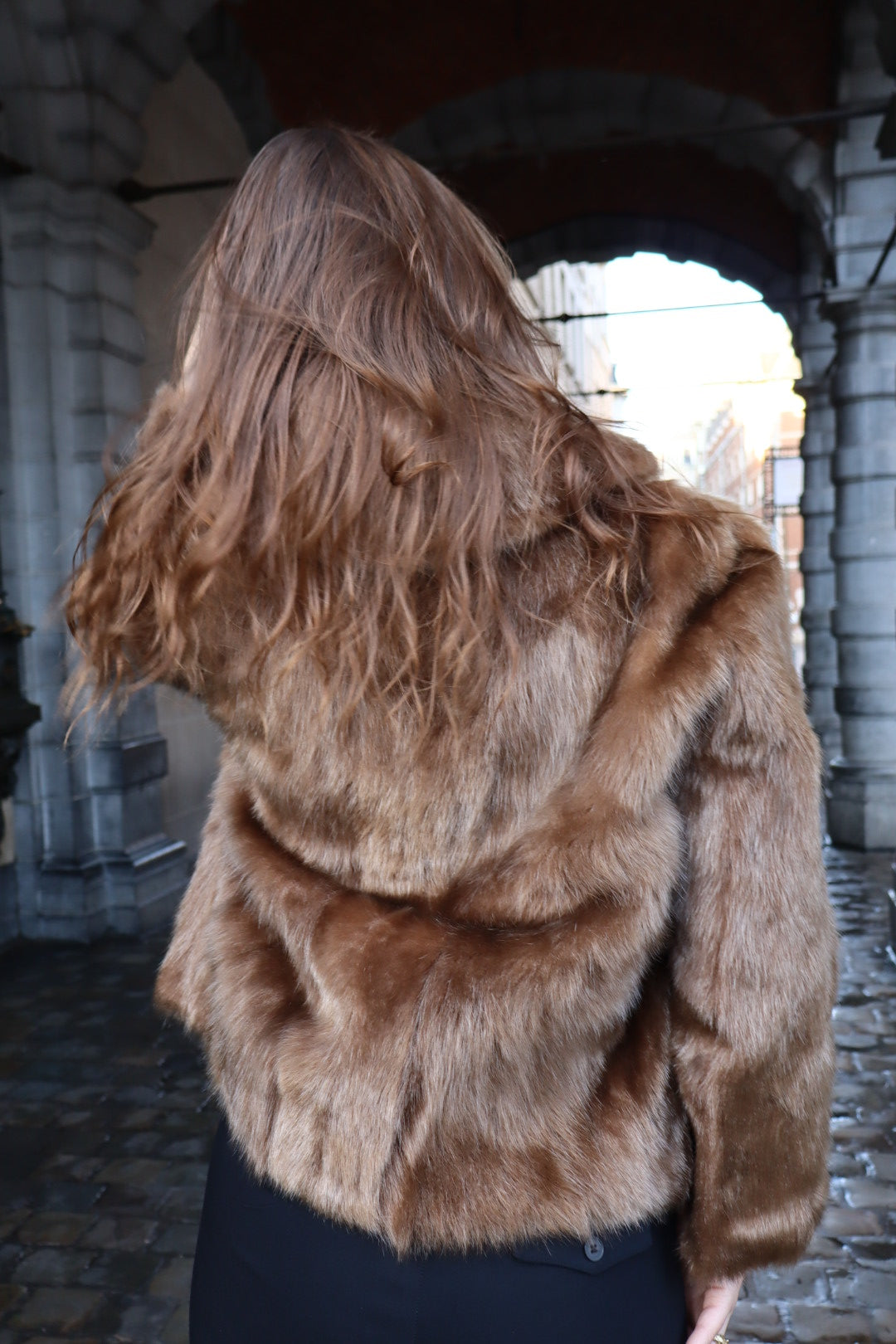 Brown fur jacket / coat size S up to L