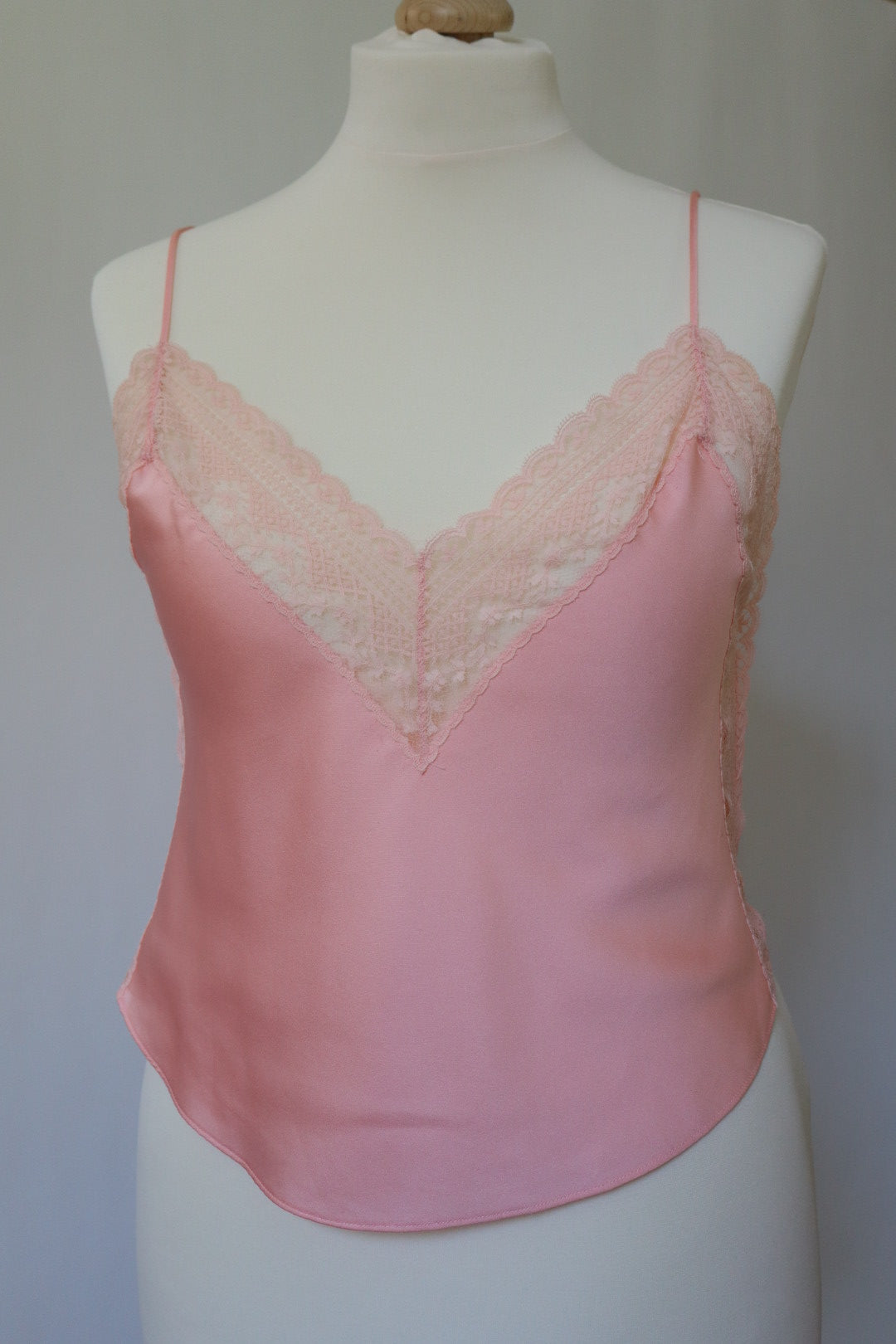 Pink Christian Dior top satin with lace sides size XL