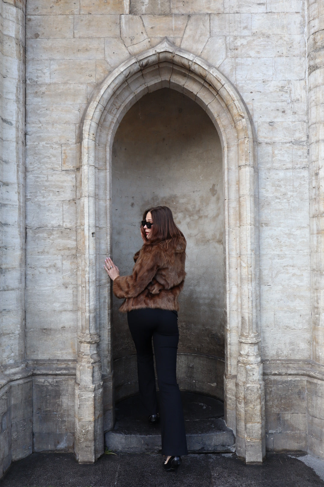Brown fur jacket / coat size S up to L