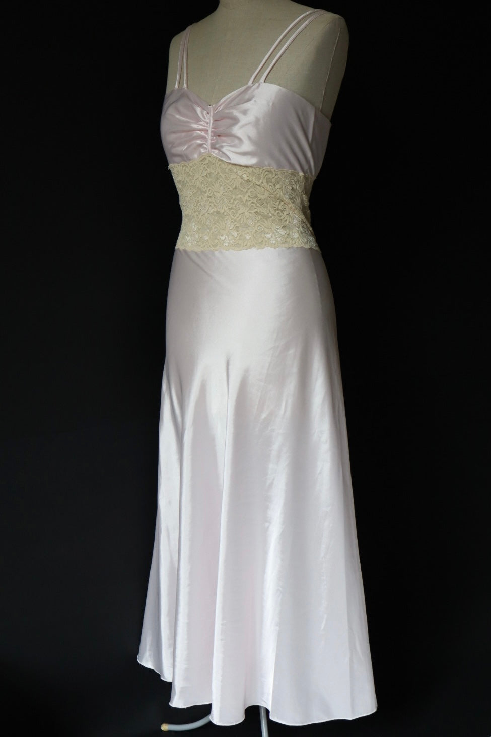 Nina Ricci long satin and lace soft pink slipdress size S - M