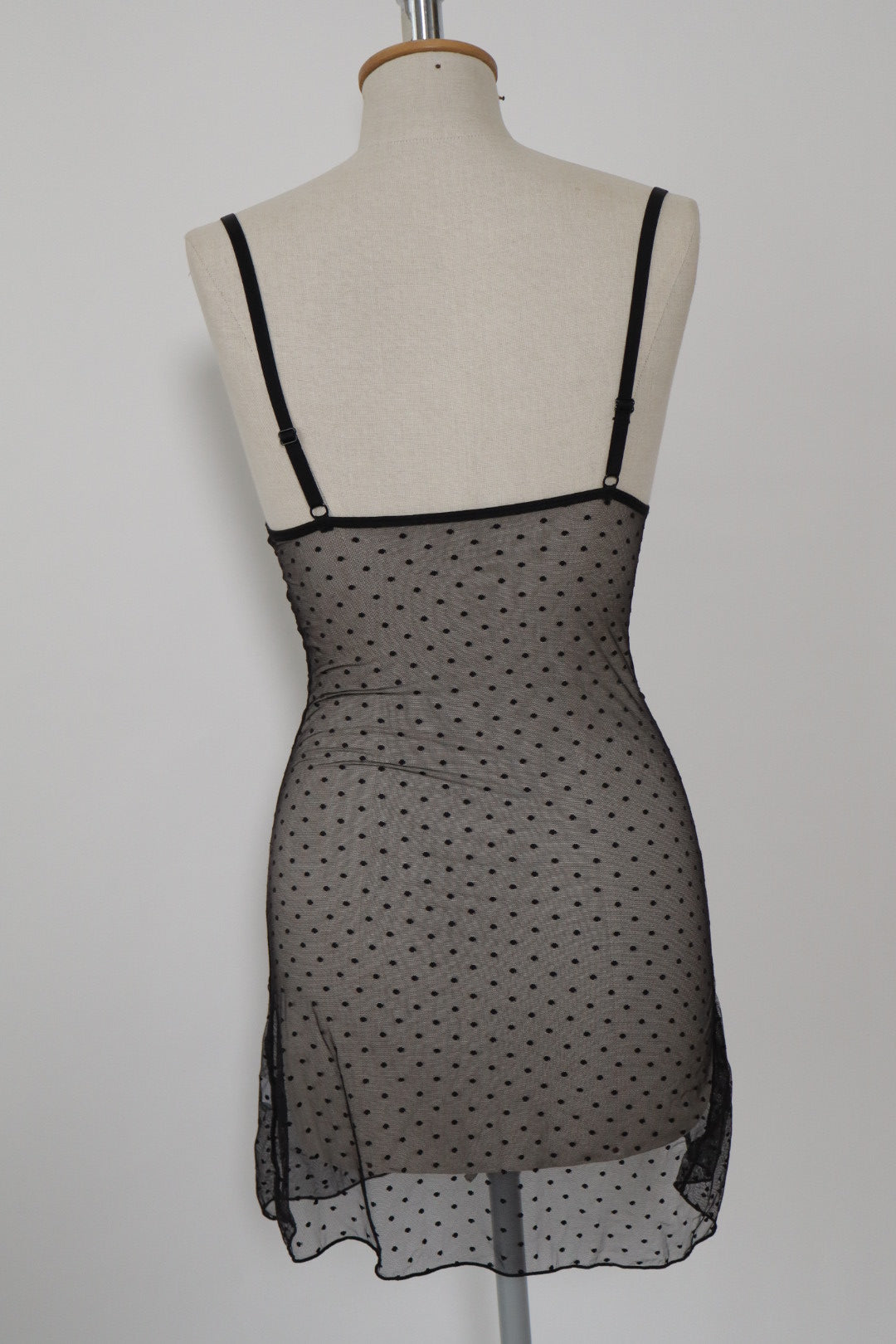 Transparent slipdress size S black with pink lace flowers on the cups