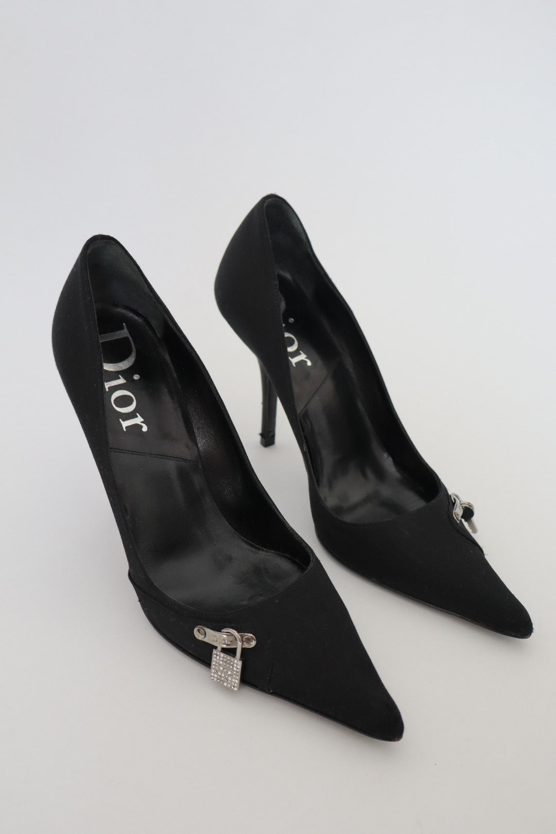 Black silk Christian Dior by John Galliano heels F/W 2003 with lock&key size it36.5 us6