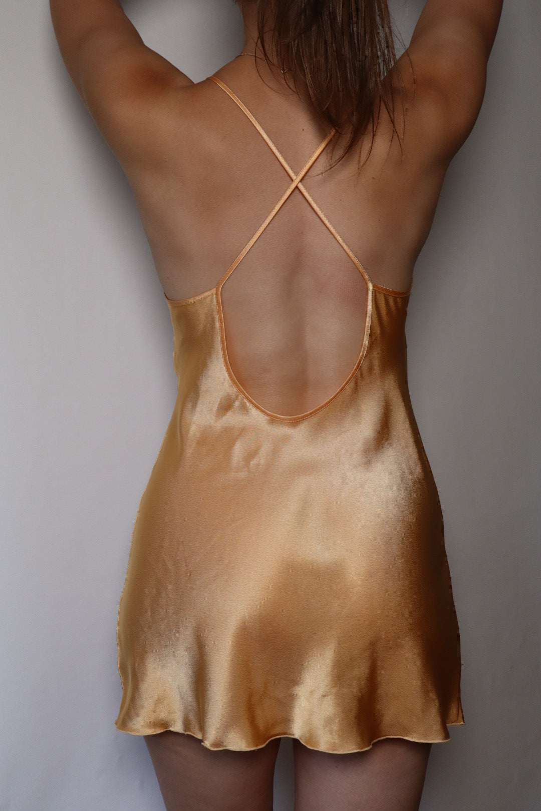 1990’s orange satin slipdress with open back size medium / large