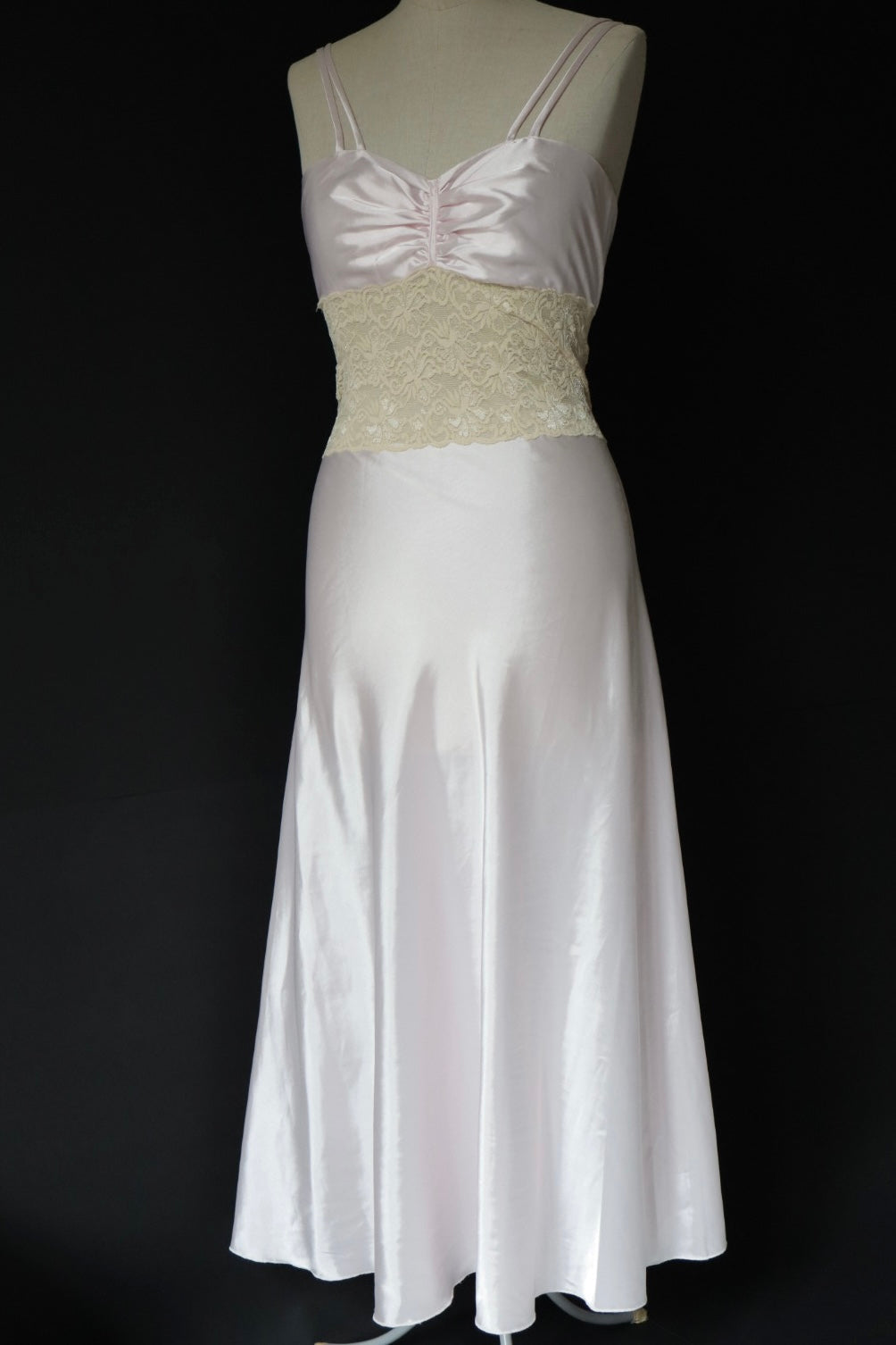 Nina Ricci long satin and lace soft pink slipdress size S - M