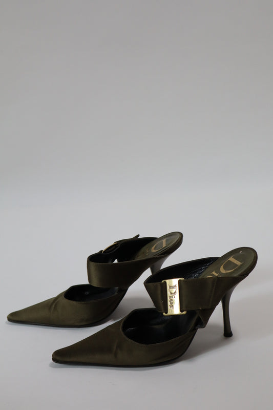 Dior by John Galliano Spring/Summer 2003 silk heels with strass logo size 35.5