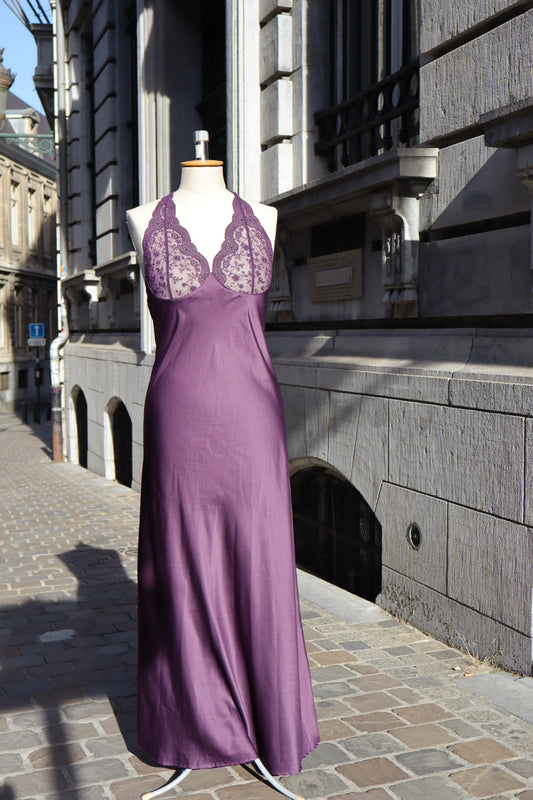 Vanity Fair long purple slipdress with lace cups, size Medium
