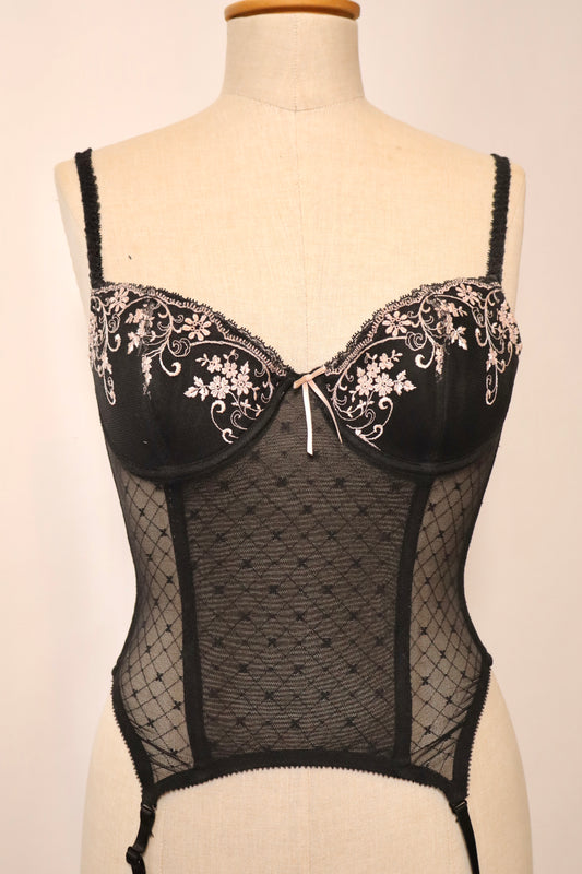 Black bustier with pink lace details size S