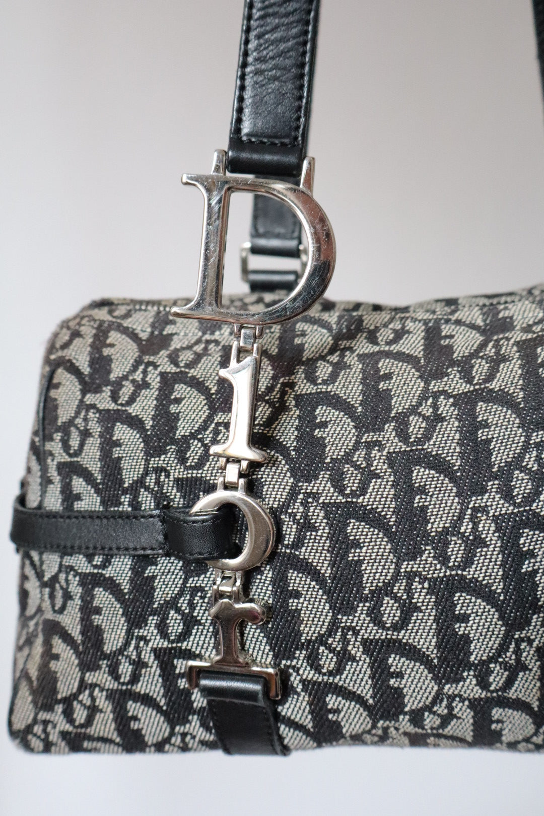 Dior F/W 2004 trotter spellout bag - grey & black oblique print diorissimo