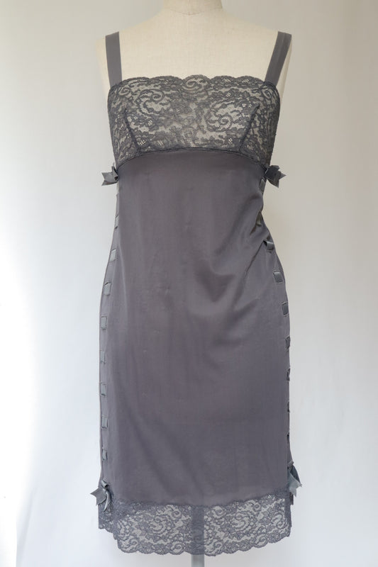 Grey Christian Dior slipdress with lace and bows size M