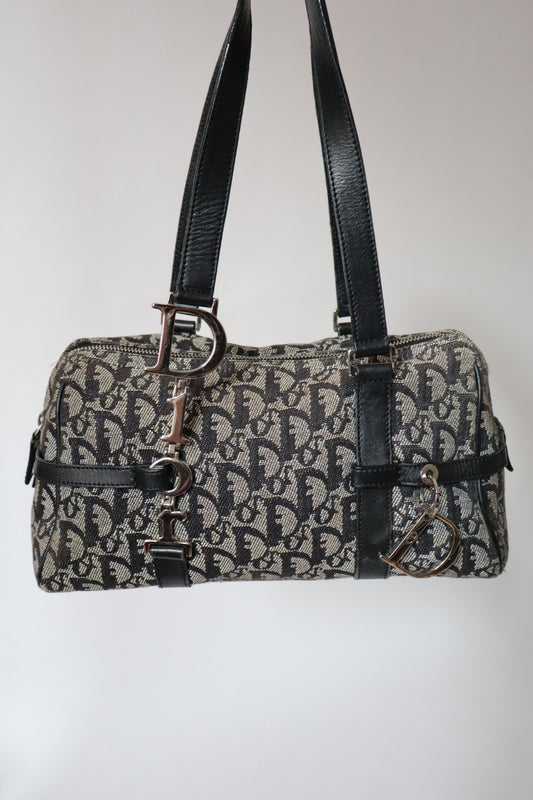 Dior F/W 2004 trotter spellout bag - grey & black oblique print diorissimo