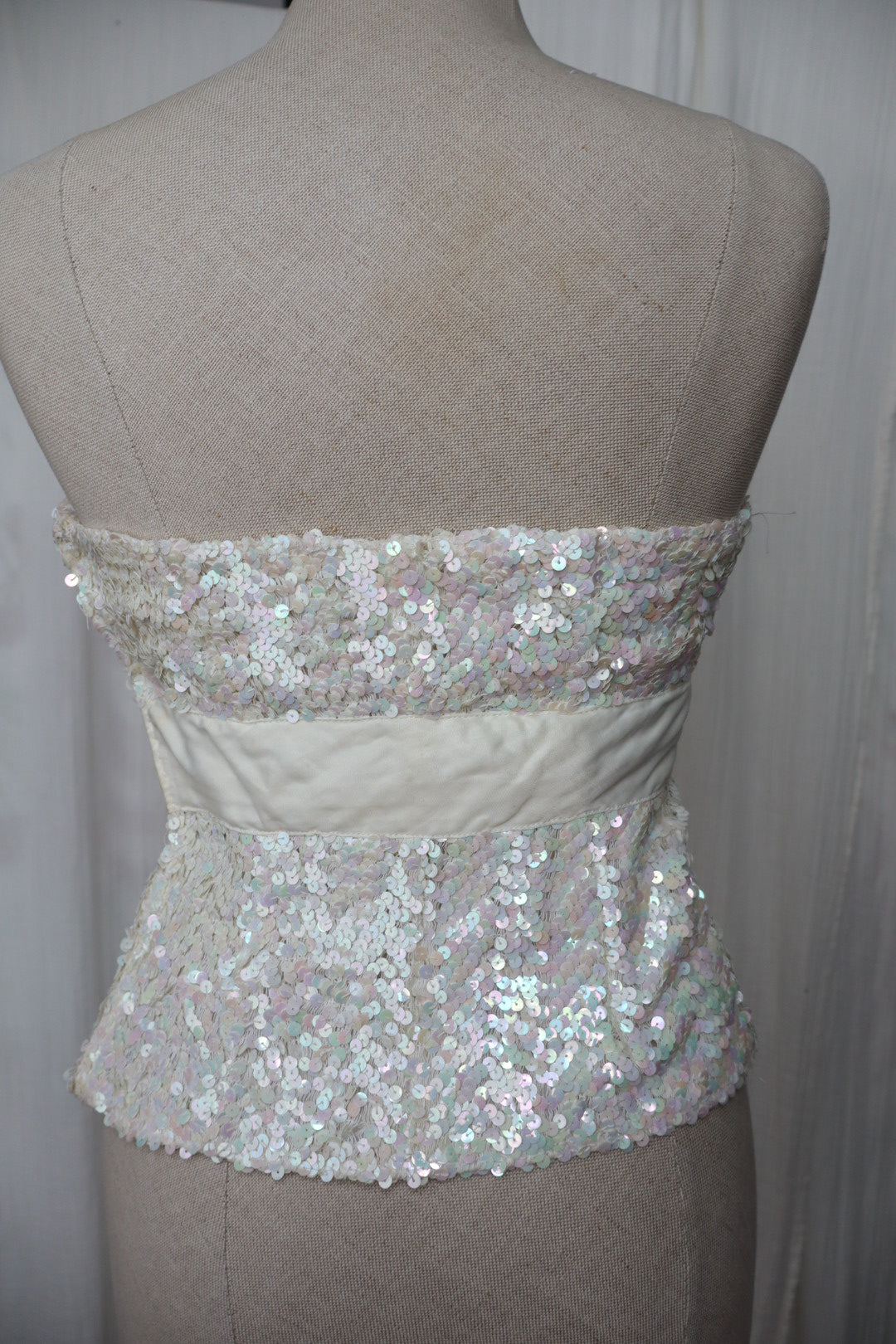 Handmade silk sequin bustier top with silk bow - size M