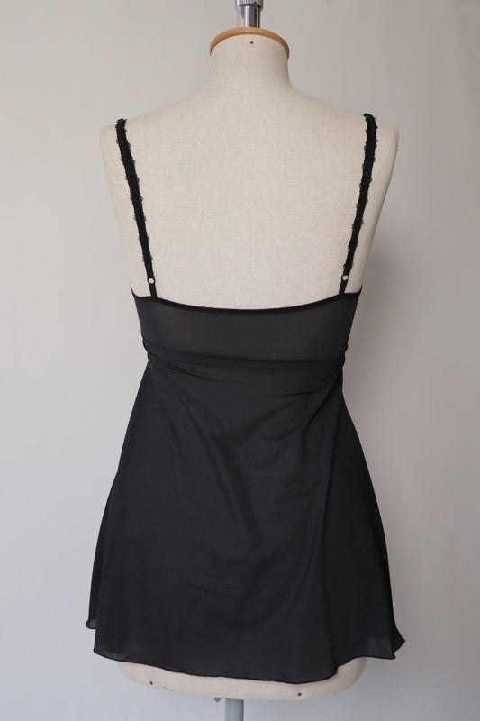 Black slipdress with lace and embroidered flowers size M