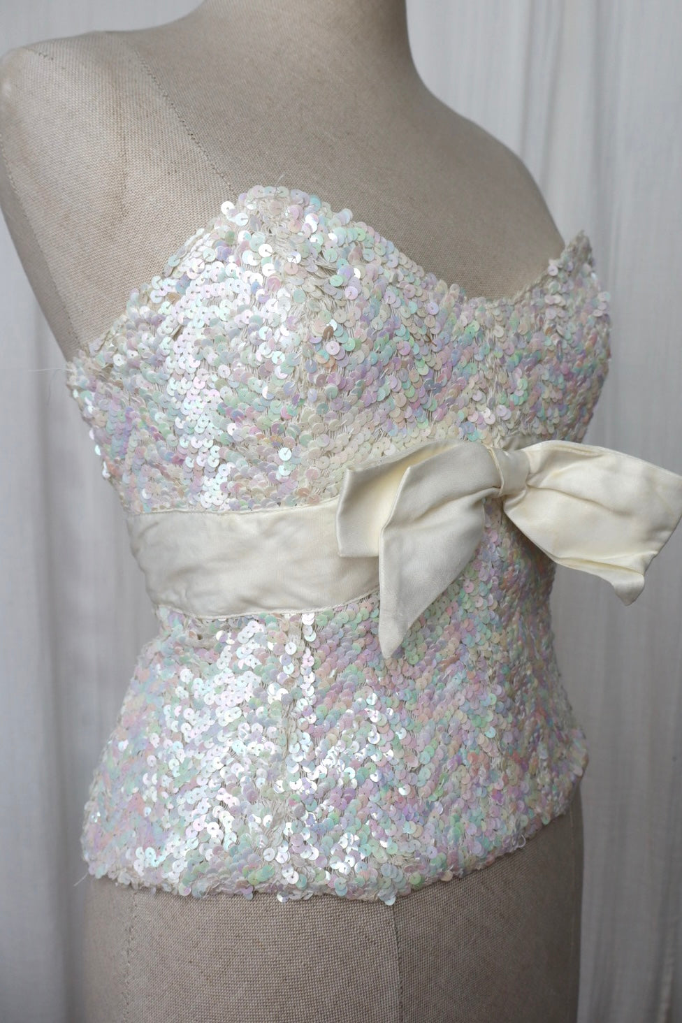 Handmade silk sequin bustier top with silk bow - size M
