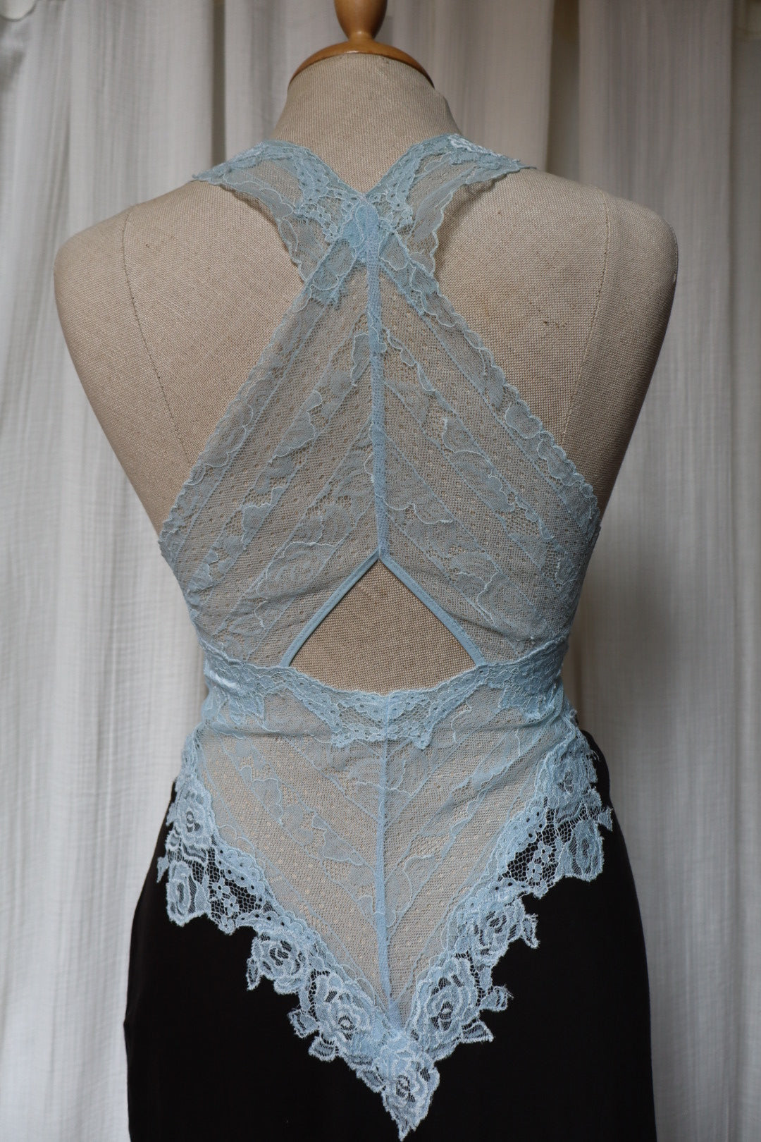 Paladini slipdress with soft blue lace front and open back, size M