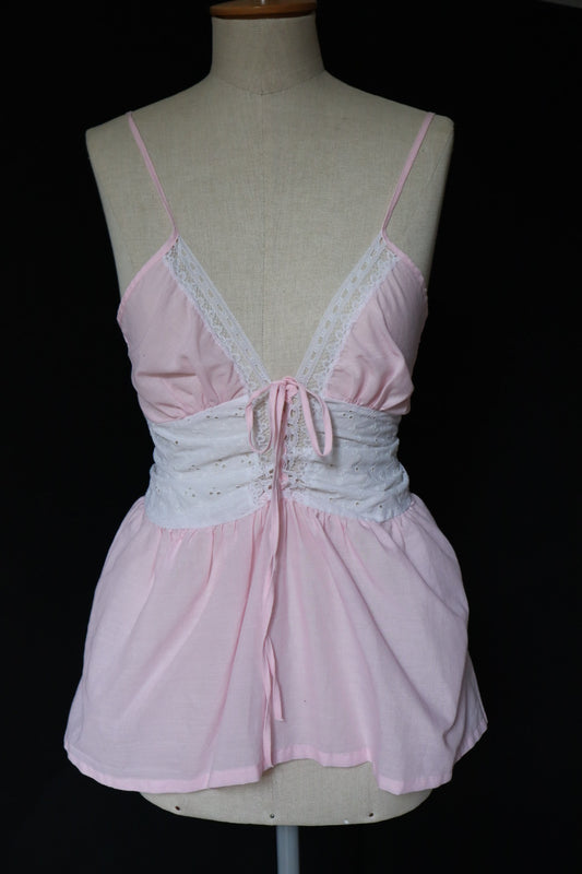 Pink & white laced up top size XL
