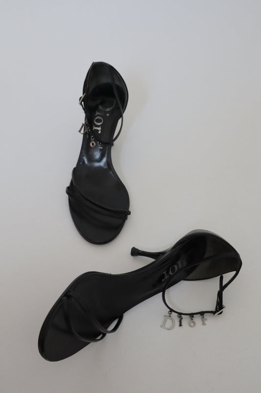 Dior by John Galliano black leather heels with Dior logo in silver hardware size 37.5