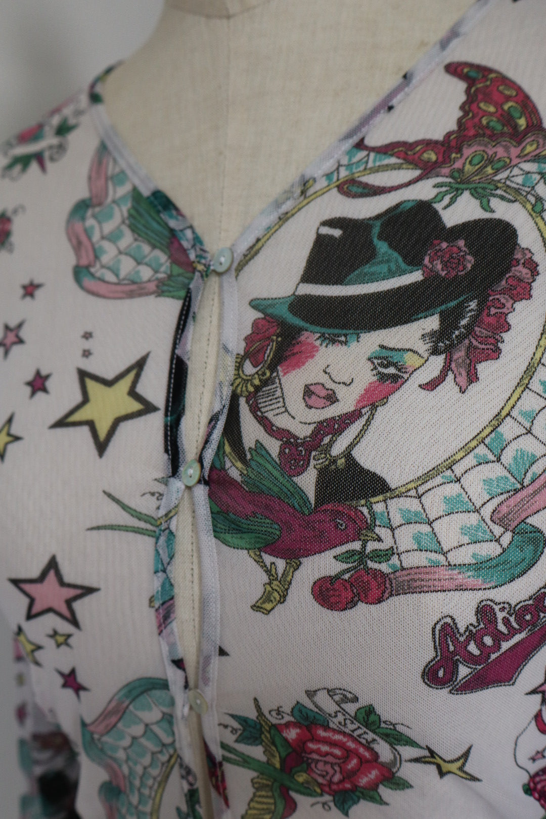 Dior by John Galliano S/S 2004 gypsy tattoo print see trough cardigan - size S up to L