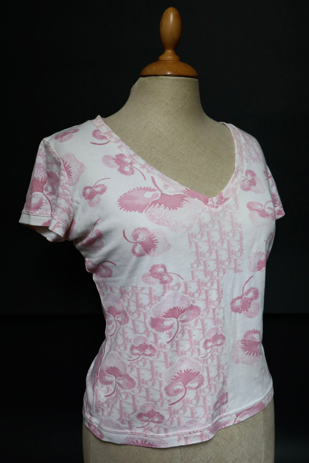 Dior by John Galliano S/S RTW 2004 girly collection T-shirt, pink cherryblossom oblique print size M/L