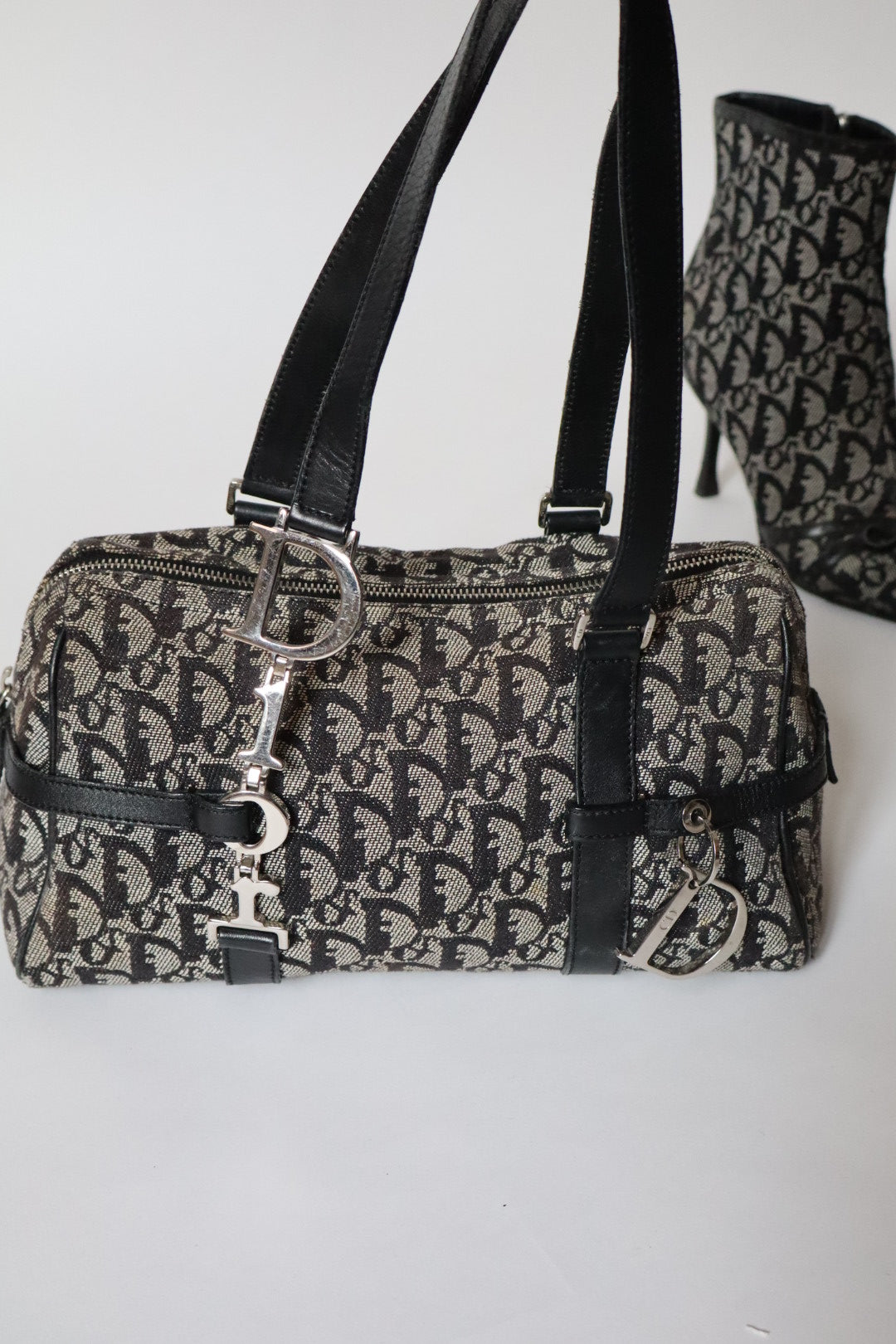 Dior F/W 2004 trotter spellout bag - grey & black oblique print diorissimo