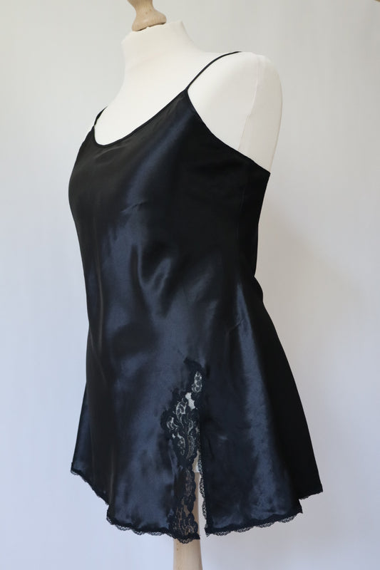 Black satin slipdress size Large open back