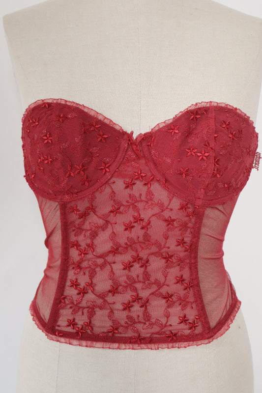 Red Triumph bustier with lace details and see trough back size