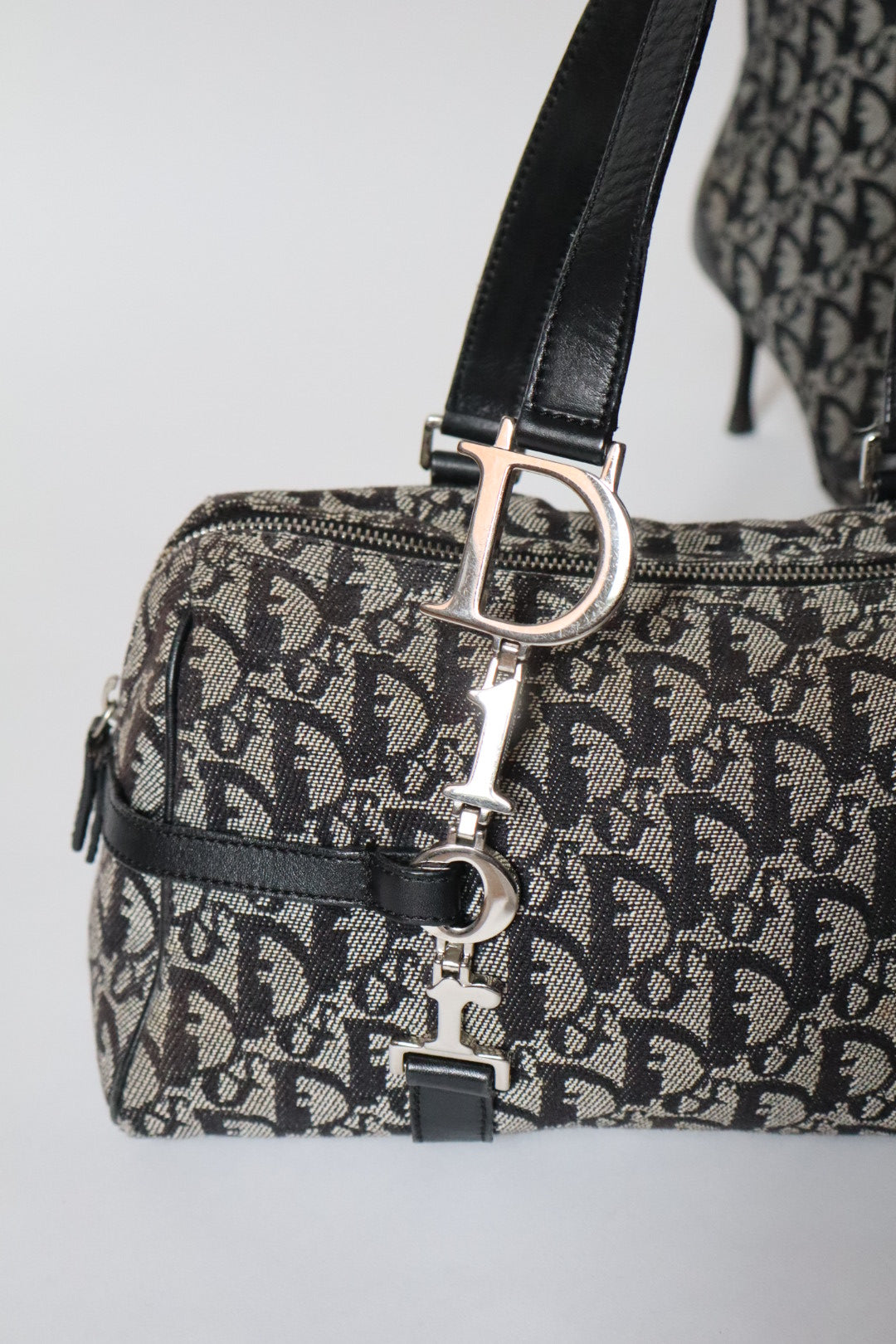 Dior F/W 2004 trotter spellout bag - grey & black oblique print diorissimo