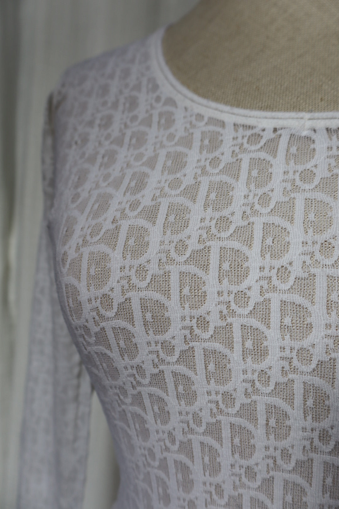 Dior oblique (monogram) print see-trough white T-shirt size S/M
