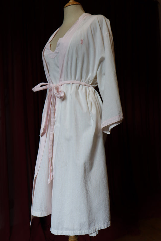 Yves Saint Laurent soft pink coton slipdress & robe set