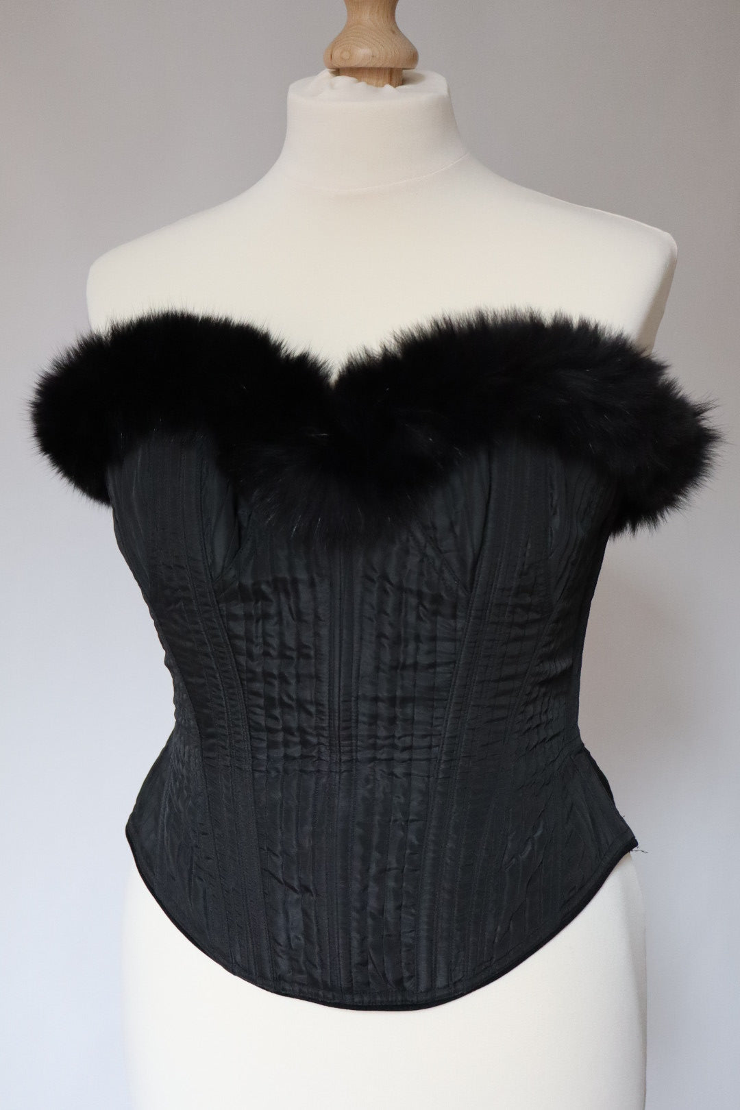 Black Cadolle corset with real fur trim - size L / XL