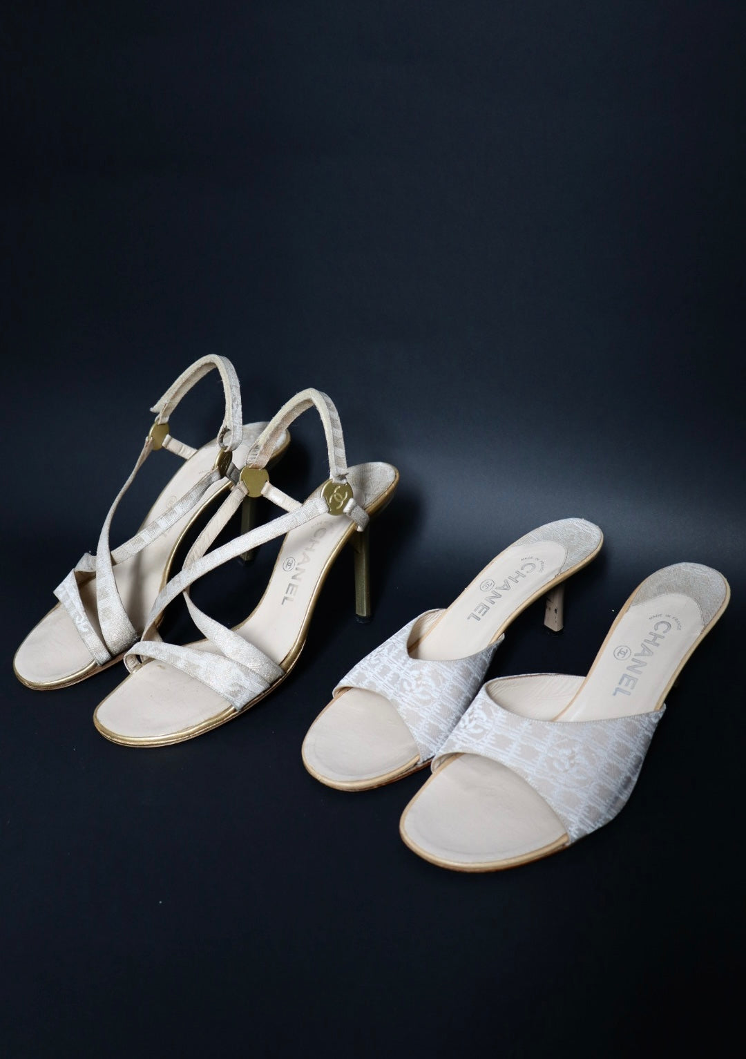 Chanel gold travel line strappy heels - size 40 (us 9)