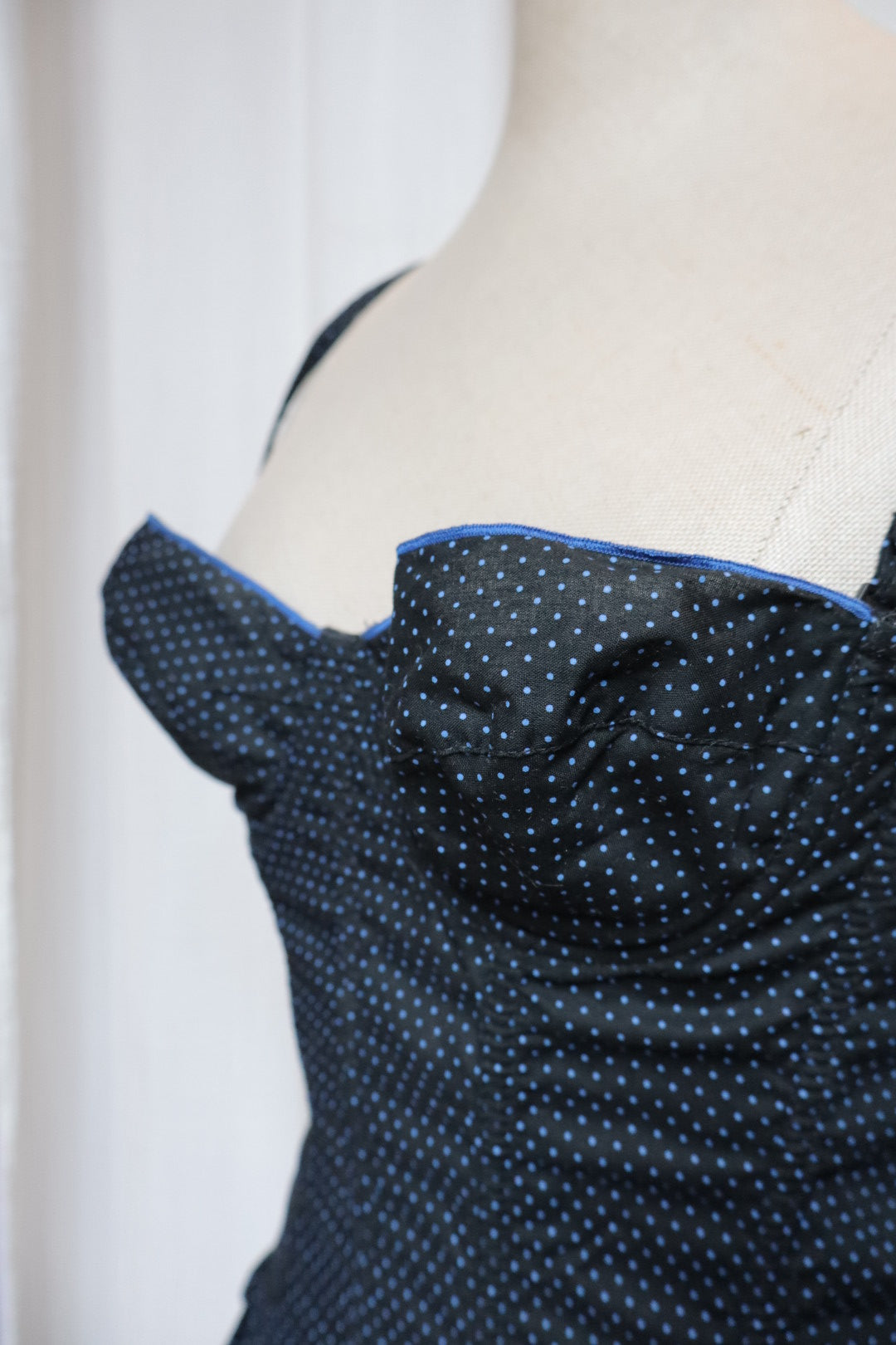 Black with navy polkadots bustier - size M (EU75B / FR90B / US34B) - 80% cotton