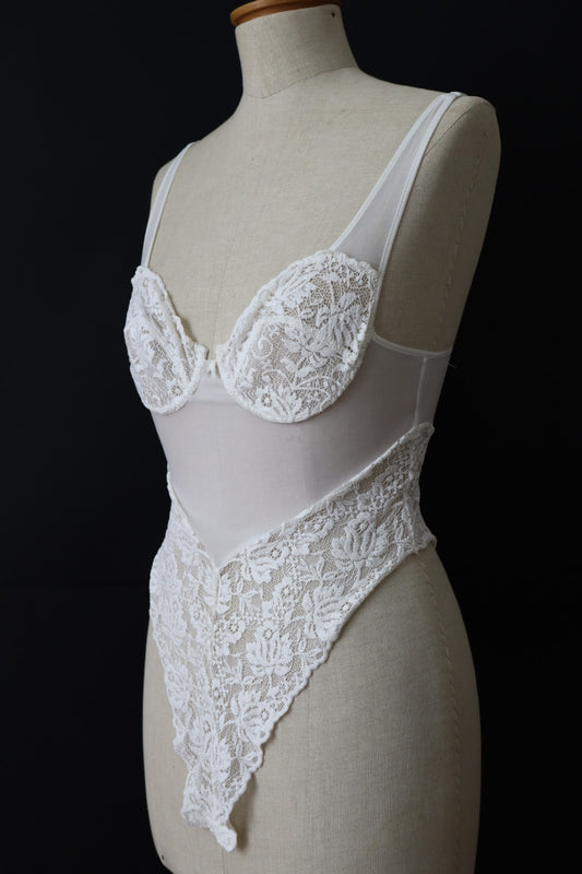 White see trough lace body size XS, made in France