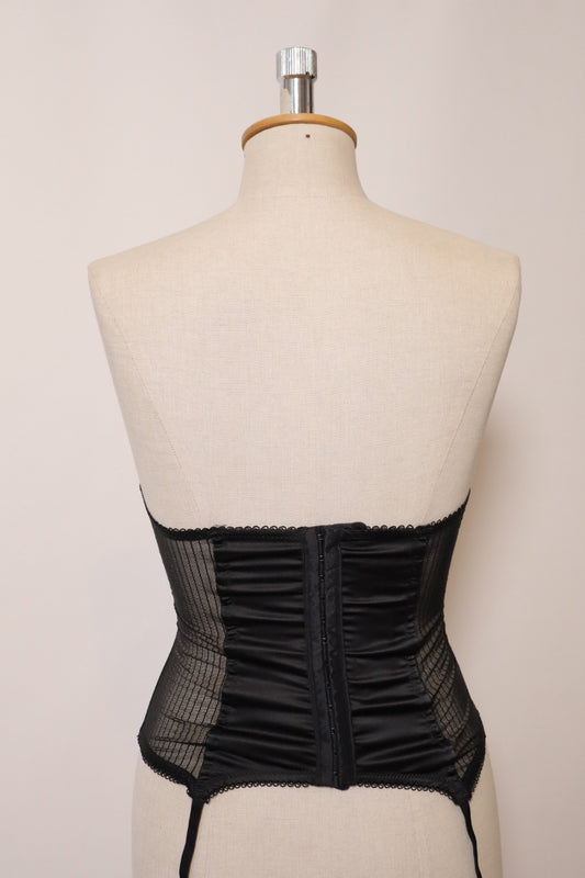 Black bustier with pink lace flower details, size M - C cup