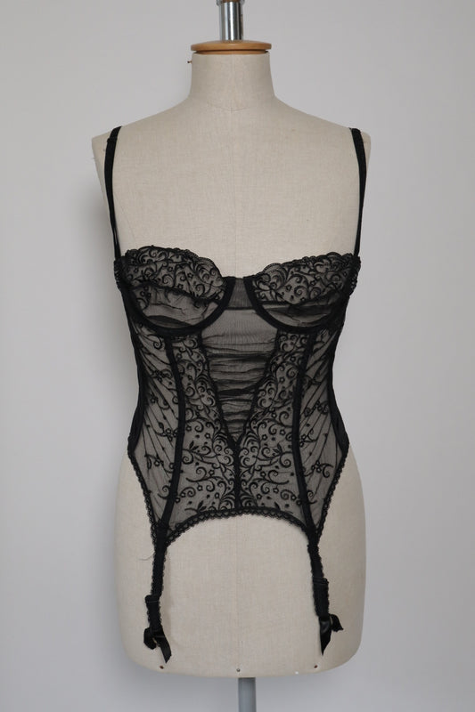Black see trough lace bustier made in Italy size L