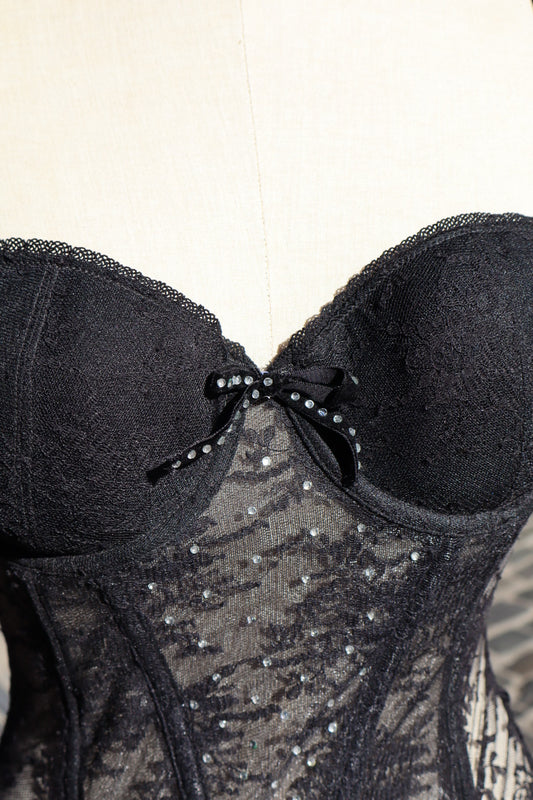 Lace bustier with strass, size S (B cup)