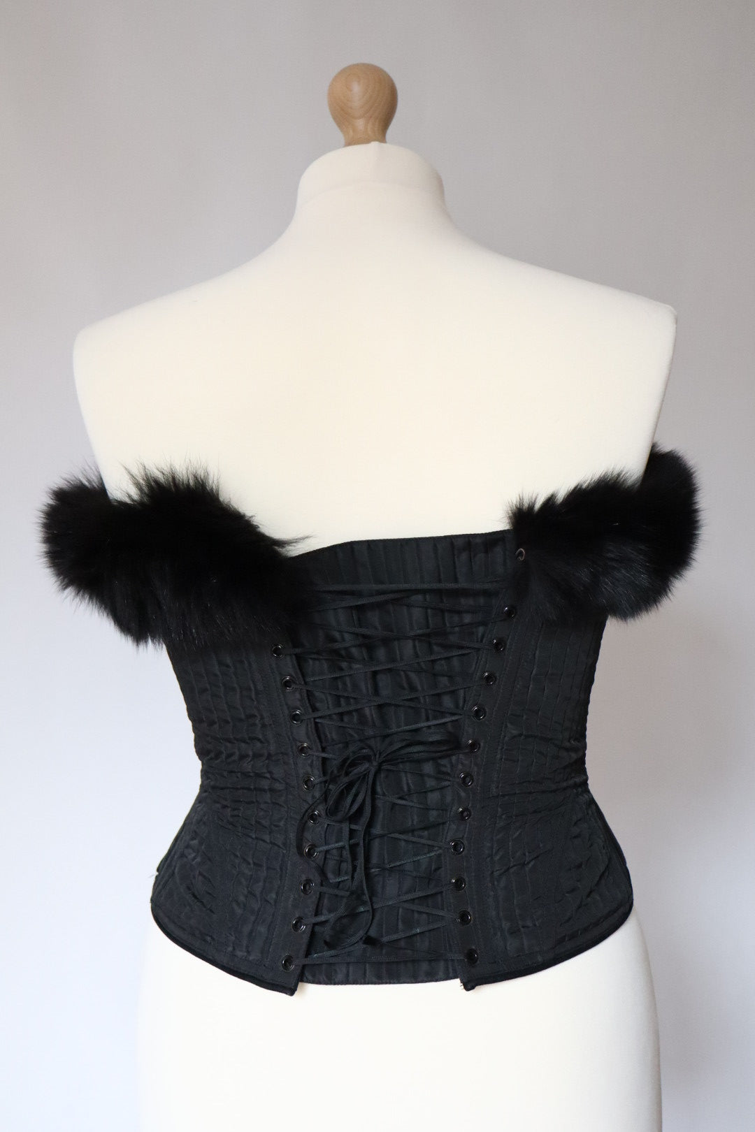 Black Cadolle corset with real fur trim - size L / XL