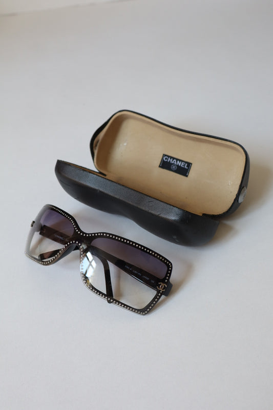 Chanel rhinestones trim black sunglasses, late nineties