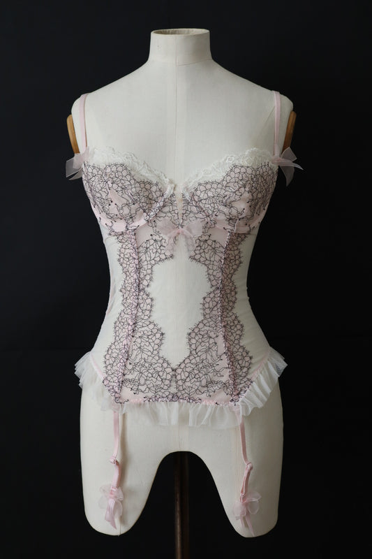 Victoria’s Secret bustier soft pink black lace (eu75B / fr90B / us34B )