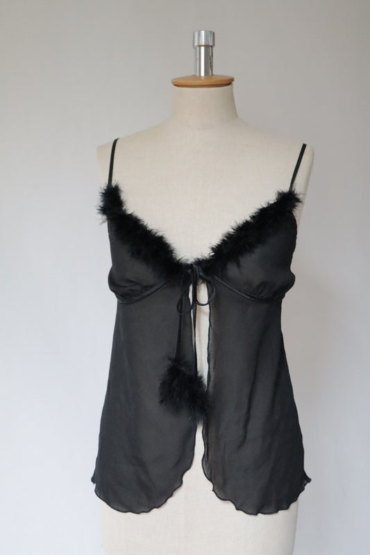 Y2k see trough babydoll with feather trim size M to L