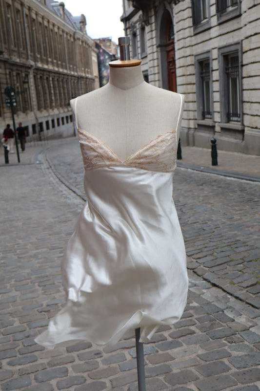 White satin slipdress size M with lace details