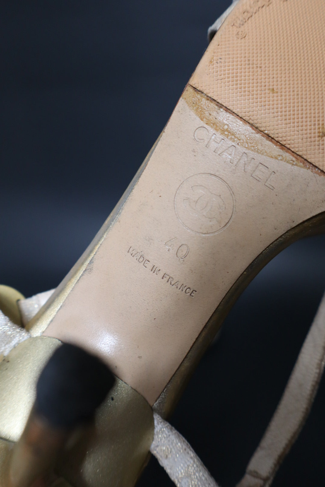 Chanel gold travel line strappy heels - size 40 (us 9)