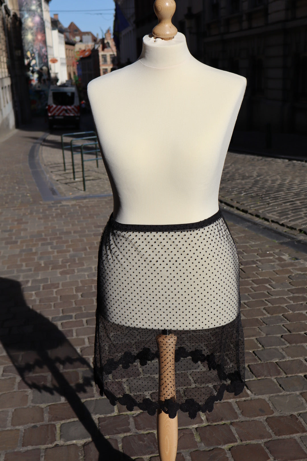 See trough mesh skirt with polka dots (tulle plumetis) - size L / XL