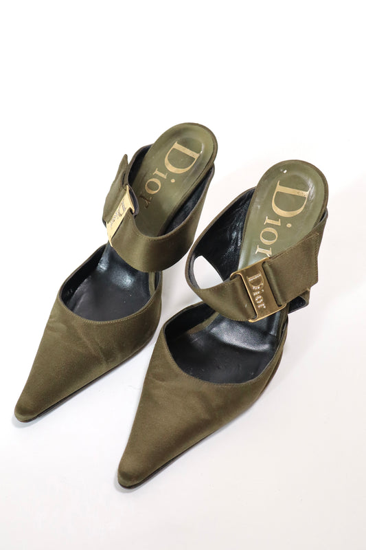 Dior by John Galliano Spring/Summer 2003 silk heels with strass logo size 35.5