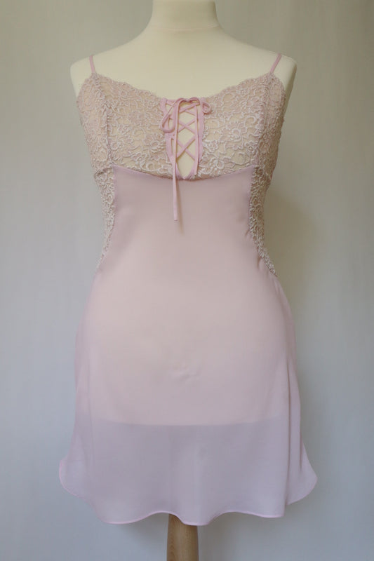 Soft pink see trough slipdress with lace size L/XL