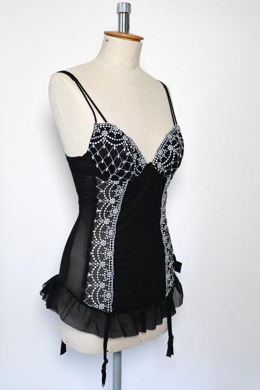 Black babydoll with white lace details size M