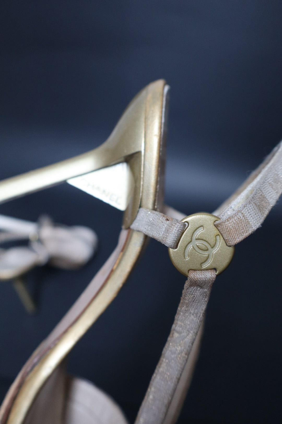 Chanel gold travel line strappy heels - size 40 (us 9)