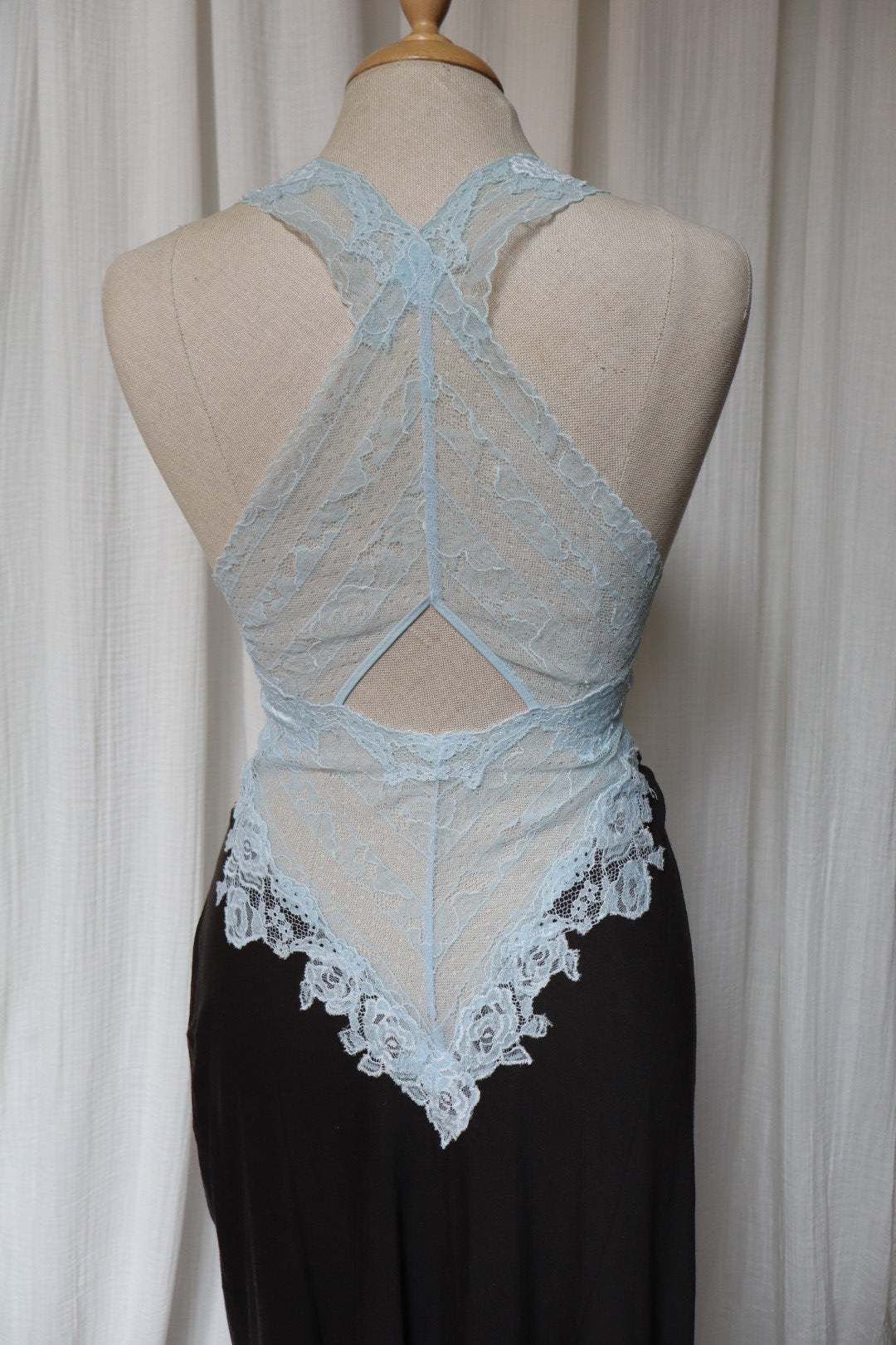 Paladini slipdress with soft blue lace front and open back, size M